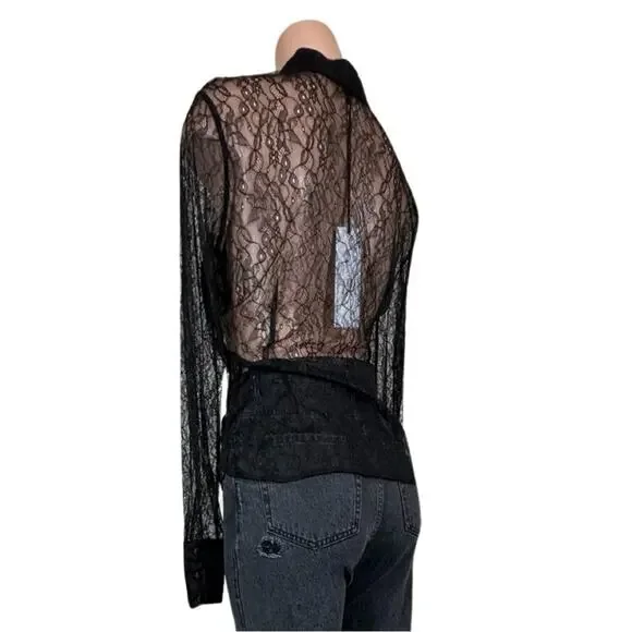 LAQUAN SMITH Lace Button Down Shirt SZ L $495 - Picture 8 of 16